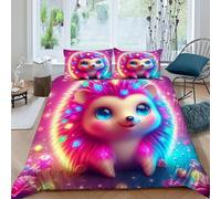ASOERISMB Hedgehog Gemstones Bedding Set 3D Digital Printing Animal Theme Duvet Cover Set Microfiber Quilt Cover 3 Pieces for Boys & Girls with Pillowcase King(220x240cm)