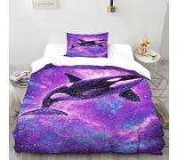 ASOERISMB Killer Whale Galaxy Bedding Set Theme Bedspread Animal Theme Marine Animal Duvet Cover Set Chic Breathable Comforter Cover for Boys&Girls with Pillowcase Single(135x200cm)
