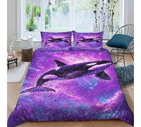ASOERISMB Killer Whale Galaxy Bedding Set Theme Bedspread Animal Theme Marine Animal Duvet Cover Set Chic Breathable Quilt Cover Universal for All Seasons with Pillow King(220x240cm)