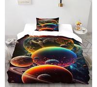 ASOERISMB Planets Universe Bedding Set 3D Digital Printing Space Theme Duvet Cover Set 2 Pieces Chic Breathable Comforter Cover for Boys & Girls with Pillowcase Single(135x200cm)