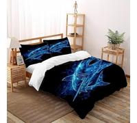 ASOERISMB Shark Blue Bedding Set 3D Digital Printing Animal Theme Marine Animal Duvet Cover Set 3 Pieces Microfiber Comforter Cover for Boys & Girls with Pillowcase Double（200x200cm）