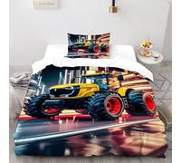 ASOERISMB Tractor Cityscape Bedding Set 3D Digital Printing Sports Theme Car Duvet Cover Set 2 Pieces Microfiber Comforter Cover for Boys & Girls with Pillowcase Single(135x200cm)