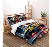 ASOERISMB Tractor Cityscape Bedding Set Theme Bedspread Sports Theme Car Duvet Cover Set Microfiber Comforter Cover Universal for All Seasons with Pillowcase Double(200x200cm)