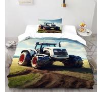 ASOERISMB Tractor Field Bedding Set 3D Digital Printing Sports Theme Car Duvet Cover 2 Pieces Set Chic Breathable Quilt Cover Universal for All Seasons with Pillow Single(135x200cm)