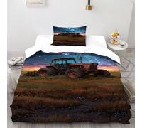 ASOERISMB Tractor Starry Sky Bedding Set 3D Digital Printing Sports Theme Car Duvet Cover Set 2 Pieces Chic Breathable for Boys & Girls Bed Set Pillowcase Single(135x200cm)