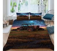 ASOERISMB Tractor Starry Sky Bedding Set 3D Digital Printing Sports Theme Car Duvet Cover Set 3 Pieces Microfiber Comforter Cover Universal for All Seasons with Pillowcase King(220x240cm)