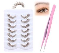 ASOMI 7 Pairs Pack Brown Eyelashes Natural Look False Eyelashes Thin Cat Eye Eyelashes C-Curly Dark Brown Fake Eyelashes 13mm With Tweezers