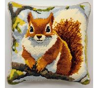 ASONGLINGO DIY Latch Hook Kits Cushions Pillow, Pillow Case Embroidery Carpet Set Needlework Crocheting Cushion Embroidery Set 43x43cm(Animal Squirrel)