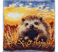 ASONGLINGO DIY Latch Hook Kits Latch Hook Kit, Needlework Pillow Cover 43cmX43cm DIY Hooks Knitted Embroidered Carpet Pillow Embroidery Latch Hook Carpet Kit(Animal Hedgehog)