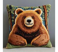 ASONGLINGO DIY Latch Hook Kits Pillow, Animal Brown Bear Latch Hook Kits Pillow Case Embroidery Carpet Set Needlework Crocheting Cushion Embroidery Set 43x43cm