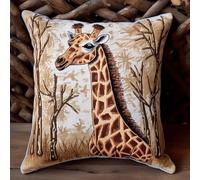 ASONGLINGO DIY Latch Hook Pillow Kits for Adults Pillow Cover Pre-Printed Patterns Pillowcase Needlework Crochet Yarns Latch Hooking Cushion 17x17inch(Animal Giraffe)