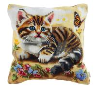 ASONGLINGO DIY Latch Hook Pillow Kits for Adults Pillowcase with Preprinted Throw Pillow Crochet Yarns Knitted Latch Hooking Cushion 17x17inch(Animal cat -a67)