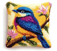 ASONGLINGO Latch Hook Cushion Kits for Adults, Latch Hook Pillow Case Kits Embroidery Kits, DIY Needlework Pillow Cover Sofa Cushion Rug Making Kits,43x43cm(Bird on a Branch)