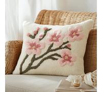 ASONGLINGO Latch Hook Cushion Kits, Latch Hook Pillow Case Kits Embroidery Kits, DIY Needlework Pillow Cover Cushion Rug Making Kit,17X17inch(Pink Floral Branches)