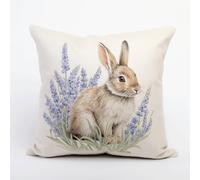 ASONGLINGO Latch Hook Cushions Kits Pillow Case Rug Cover Adults DIY Needlework Embroidery Kits Handmade Hook Set Craft Home Decoration 43x43cm(Animal Rabbit and Flowers)