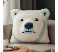 ASONGLINGO Latch Hook Kit Cushion Latch Hook Kit, DIY Pillow Materials Hooks Knitted Embroidered Pillow Embroidery Latch Hook Carpet Kit,17x17inch(Animal Polar Bear)