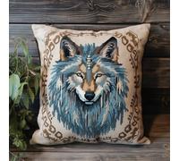 ASONGLINGO Latch Hook Kit Cushion Latch Hook Kit,DIY Pillow Materials Hooks Knitted Embroidered Pillow Embroidery Latch Hook Carpet Kit,17x17inch(Animal Wolf)