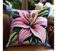 ASONGLINGO Latch Hook Kits for Adults Beginners Cushion Craft Kits Pillow Cover Making Crochet Pre-Printed Canvas Wool Yarn DIY Home Decor(Beautiful Lily Flowers)