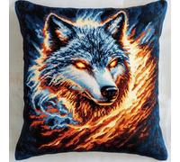 ASONGLINGO Latch Hook Kits Pillow Cover DIY Crochet Hook Cushion Rug Making Kits with Printed Pattern Canvas Needlework Hooking Adorment 43x43cm(Animal Wolf)