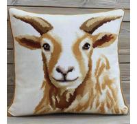 ASONGLINGO Latch Hook Kits Pillow Cover DIY Cushion Cross Stitch Crochet Hook Pillowcase Making Kits Preprinted Pattern Canvas Cushion Latch Hook Supplies 43x43cm(Animal Goat)