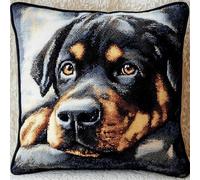 ASONGLINGO Latch Hook Kits Pillow for Adults Pillow Cover Pre-Printed Patterns Pillowcase Needlework Crochet Yarns Latch Hooking Cushion 17x17inch(Animal Dog)