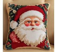 ASONGLINGO Latch Hook Kits Pillow Santa Claus Throw Pillow Pre-Printed Patterns Pillowcase Needlework Crochet Yarns Latch Hooking Cushion 17x17inch