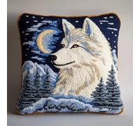 ASONGLINGO Latch Hook Kits Pillow with Printed Canvas Handmade Cushion Crochet Yarn Embroidery DIY Hook and Latch Kit Pillowcase Decoration 43x43cm(Animal Wolf -a182)
