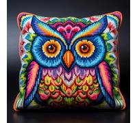 ASONGLINGO Latch Hook Kits Pillow with Printed Canvas Handmade Cushion Crochet Yarn Embroidery DIY Hook and Latch Kit Pillowcase Decoration 43x43cm(Cartoon owl)