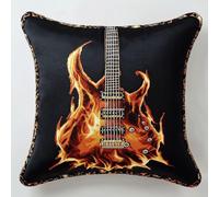 ASONGLINGO Latch Hook Pillow Case Kits,17X17Inch DIY Latch Hook Cushion Cover Kit,Knitting Kits Cushion for Adults and Beginners(Flames and Guitar)