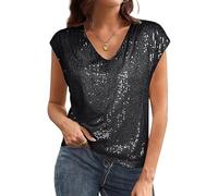 Asoodiy Sequin Tops Women Sparkly Vest V Neck Tunic Evening Party Tops Black XXL