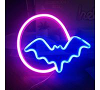 Asotagi Halloween Neon Signs Moon and Bat LED Neon Lights USB/Battery Powered Neon Light Sign Decor for Christmas Bar Wedding Party