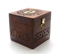 ASP Online Traders Wooden Coins Storage Box, Square Shape Money Bank with Carving work and Lock, Safe Money Storage Box, Piggy Bank for Kids & Adults 4 X 4 Inch