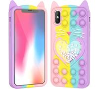 Aspack Fidget Phone Case for iPhone X/XS, Cute Cartoon Lucky Cat Quicksand Bling Stars Push Bubbles Shockproof Silicone Soft Case for Apple iPhone X/XS 5.8 inch
