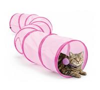 ASPCA Cat Tunnel with Rattle Toy - Interactive Collapsible Cat Tunnel for Indoor Cats, Crinkle Play Tunnel with Hanging Rattle Toy, Encourages Hiding, Chasing, Pouncing & Active Play, S-Shape, Pink