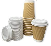 Aspect 25cups of 8oz (240ml) Double Wall Insulated Paper Disposable Coffee and Tea Cups | Takeaway Coffee Cups with White Sip Lids for Hot & Cold Beverages | Paper Cups for Party, Café, Office
