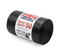 Aspect 50 Pack Heavy Duty Bin Bags, 75L Strong & Secure Black Refuse Sacks, Leak Resistant, Tear Resistant, Flat Top Recycled Bin Liners, Durable Waste Disposal Bags For Kitchen