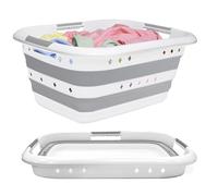 Aspect 58L Collapsible & Portable Laundry Basket | Convenient and Easy Space Saving Storage with Durable Plastic Handles | Preserve Hygiene | Perfect for Laundry Sorting Grey & White