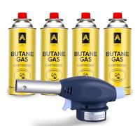 Aspect Blow Torch Head Butane Weed Burner Auto Ignition Welding Gas Flamethrower for Cooking, Catering Culinary, Blower Crafts, Camping BBQ & Fire Starter (Head + 4 Butane Gas)