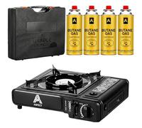 Aspect Camping Stove Portable With 4 Gas Camp Kitchen Equipment Single Burner Maximum Energy Output 2.5 Kilowatts Outdoor/Indoor - Automatic Ignition & Heat Control - Cooking Grill,Picnics,BBQ -Black