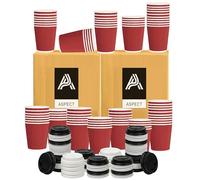 Aspect Coffee Cups with lids, 100 x 8oz Triple Wall Ripple Kraft Paper for Hot & Cold Drinks(Red)