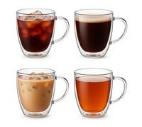 Aspect Double Walled Glass Coffee Cups, Pack of 4x350ML Coffee Mugs, Insulated Coffee Cups with Handle, Latte Mugs, Heat Resistant Glass for Cappuccino, Latte, Espresso, Tea, Juice,Christmas Gifts