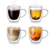 Aspect Double Walled Glass Coffee Cups Set of 4 x 250ml with Handles, Borosilicate Insulated Latte Mugs, Heat Resistant Espresso Cappuccino Tea Cups for Hot & Cold Drinks