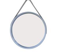 ASPECT Faux Leather Strap Wooden Wall Mirror/Round Hanging Mirror/Decorative Vanity Mirror (Grey, 40 dia cm)