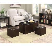 Aspect Furniture Carey Storage Bench With 2 Side Ottomans,brown Faux Leather