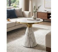Aspect Furniture Modern Polly Pillar Side Table In White & Gold With Sintered Stone Top,snow White/white