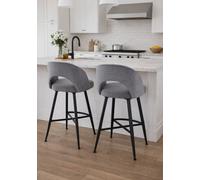 Aspect Furniture Set Of 2 Lincoln Swivel Barstool W Padded Seat, Black Base-Grey Linen
