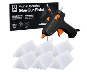 Aspect Hot Glue Gun Mini Fireproof Kit with 100 Glue Sticks 7mm, 20W Fast Heating, DIY for School Crafts, Tool, Home Repairs, Cardboard, Plastic and Glass Pistol Design