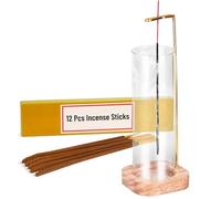 Aspect Incense Holder, Wood Incense Holder For Sticks With Removable Glass Ash Catcher And 12 Incense Sticks, Upside Down incense Burner For Yoga, Meditation, Spa & Home Relaxation (Round)