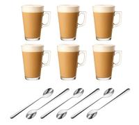 Aspect Latte Glasses, Pack of 6x240ML Coffee Cups with Spoons, Hot Chocolate Glasses, Temperature Resistant Cafe Mugs with Handle, Ideal for Espresso, Cappuccino, Hot Chocolate Drink,Christmas Gifts