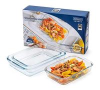 Aspect Oven Dish Set of 3, Borosilicate Glass Baking Dishes with Non Stick Baking Surface, Freezer to Oven Safe Bakeware Set -20°C to 400°C, Roasting, Baking & Cookie Sheet Trays 1L, 1.6L & 2.2L